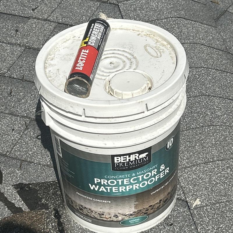 Concrete and masonry waterproofer bucket with sealant tube