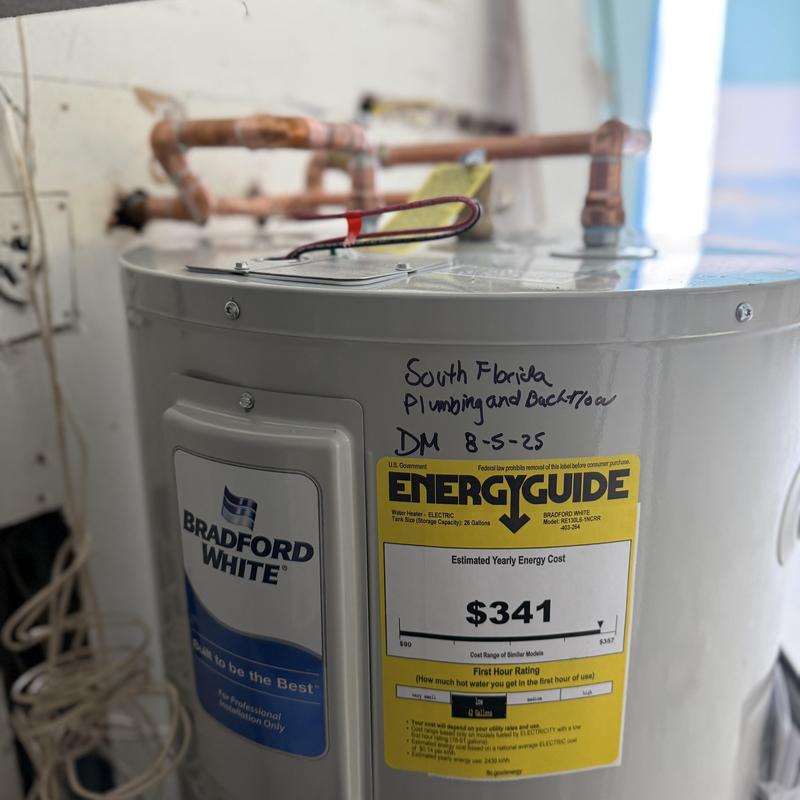 Electric water heater with energy guide label