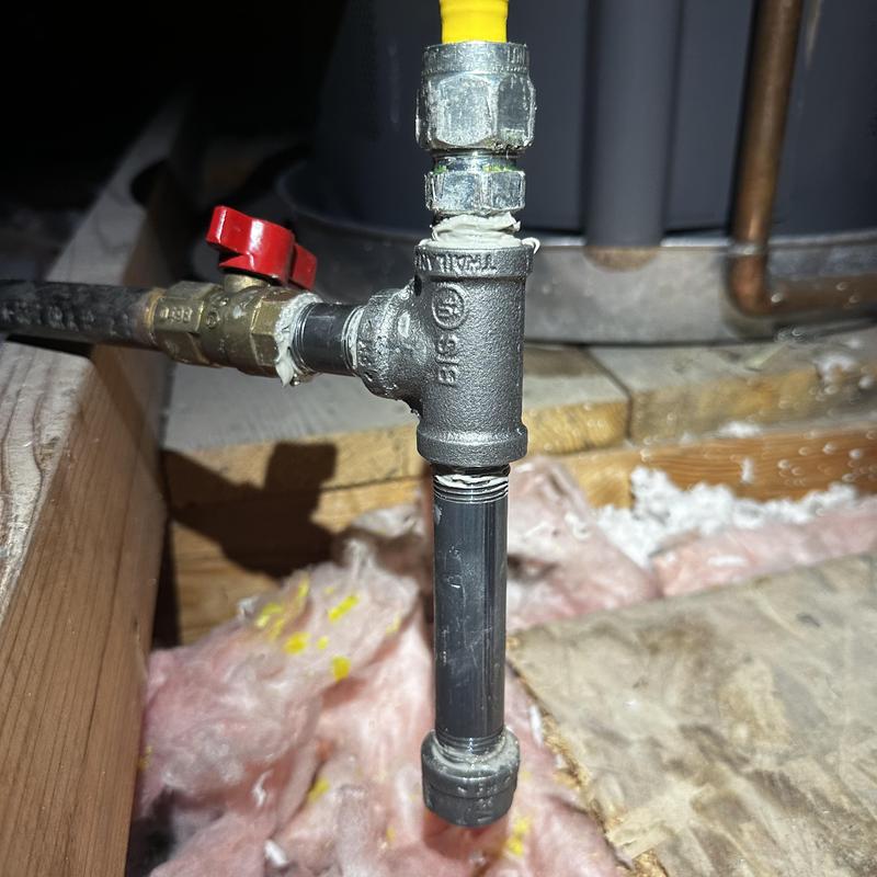 Sediment trap gas line with valve and fittings