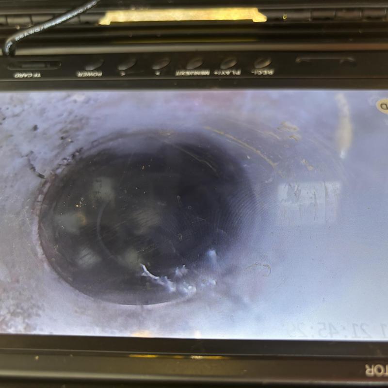 Sewer pipe inspection camera view of blockage