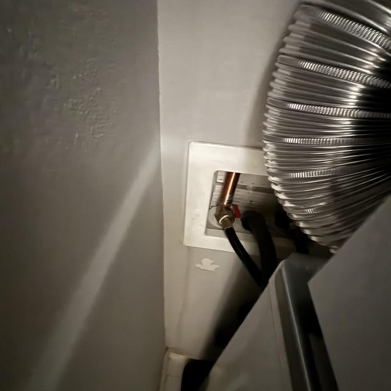 Laundry washer box with hoses and vent duct