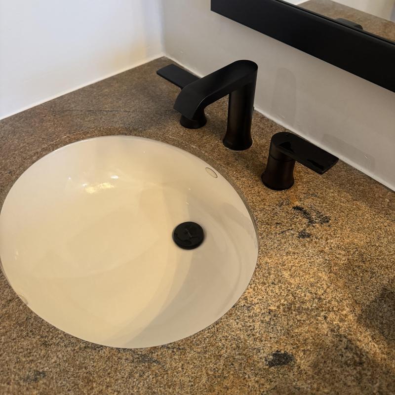 Kohler sink pop-up drain with matte black faucet