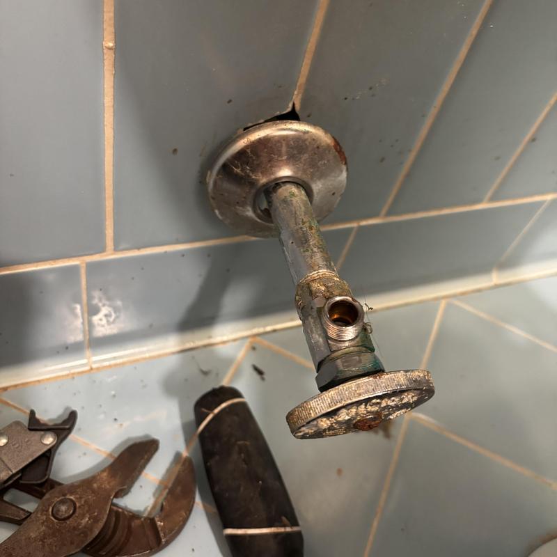 Shower arm with corrosion and missing handle