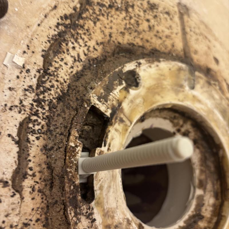 Toilet flange with extension and debris buildup