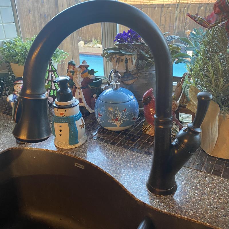 Kitchen faucet with oil-rubbed bronze finish installed