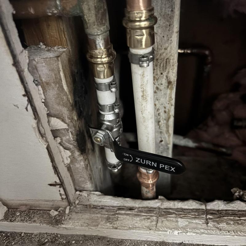 PEX piping and shut off valve replacement in wall cavity