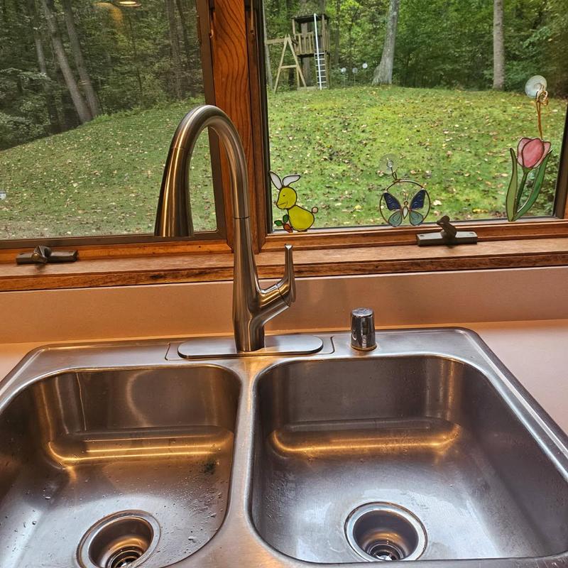 Kitchen faucet and double basin stainless steel sink
