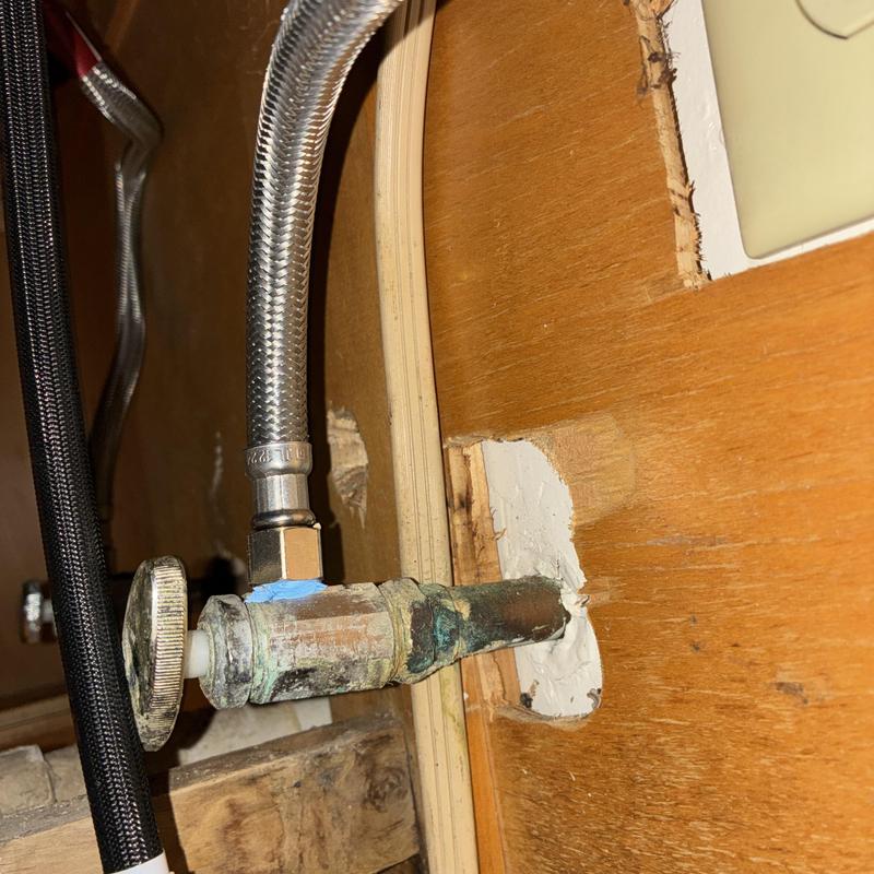 Hot water shut off valve with braided supply line