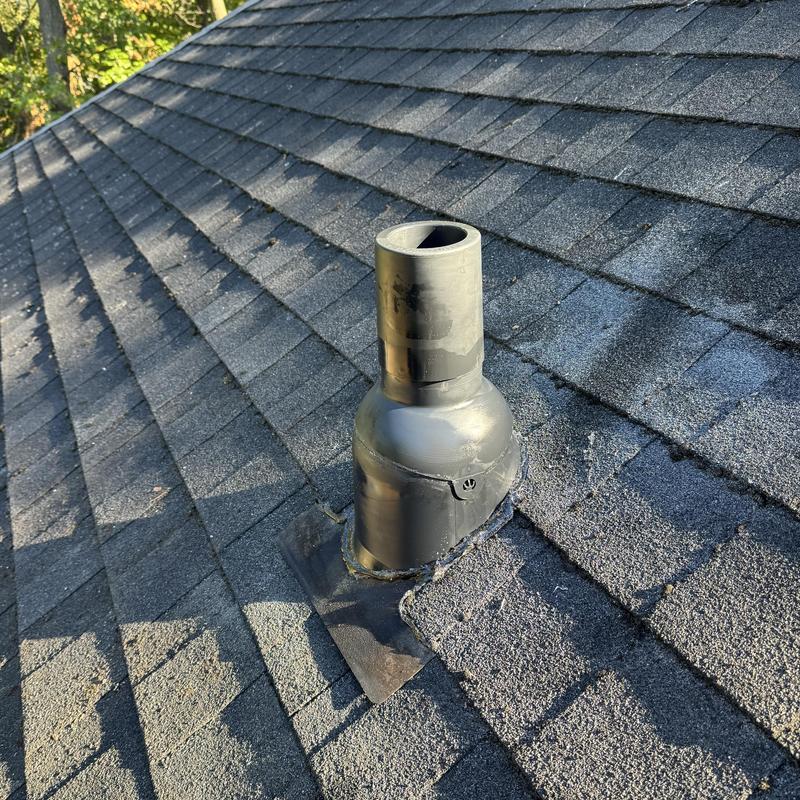 Vent stack with installed perma boot on shingle roof