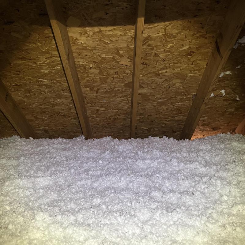 Attic loose-fill insulation installation in Fort Worth attic Attic loose-fill insulation installation in Fort Worth attic