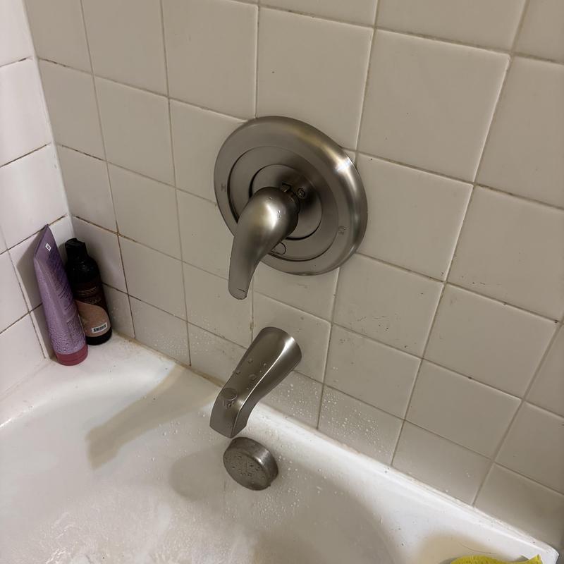 Moen shower valve and tub spout in bathroom