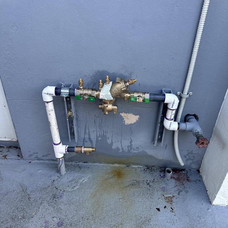 Wilkins backflow preventer with PVC piping installation