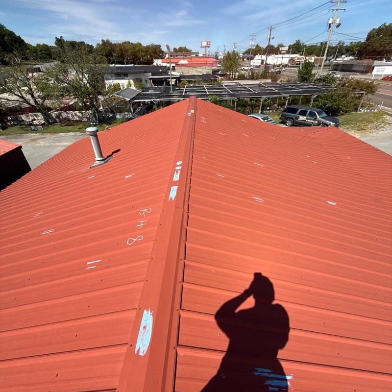 Metal roof ridge and panels with inspection markings
