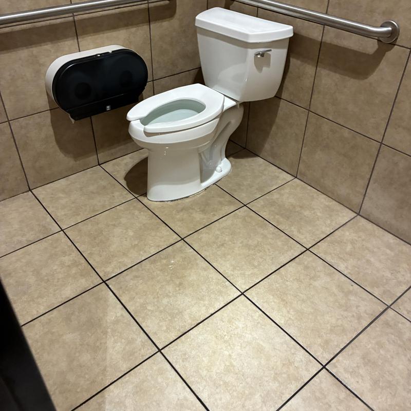 Commercial restroom toilet installation with safety bars