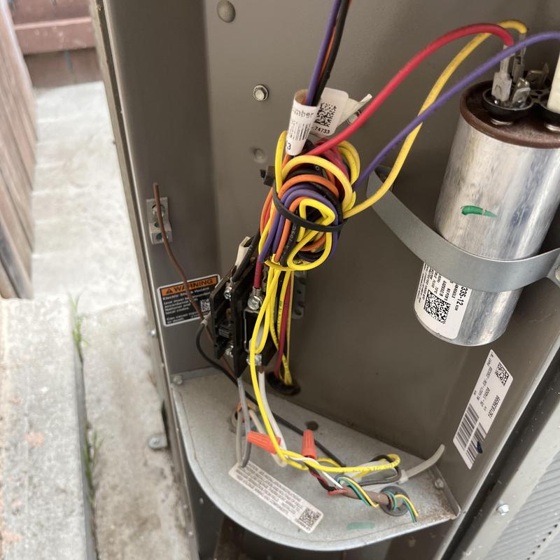 AC capacitor and wiring inside unit access panel