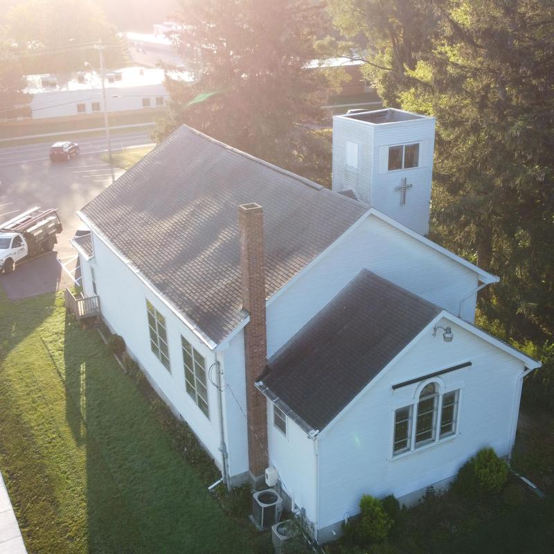 Asphalt shingle roof with chimney removal and capping Asphalt shingle roof with chimney removal and capping