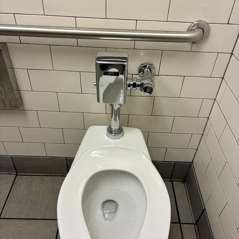 Toto Flushometer on commercial toilet in restroom