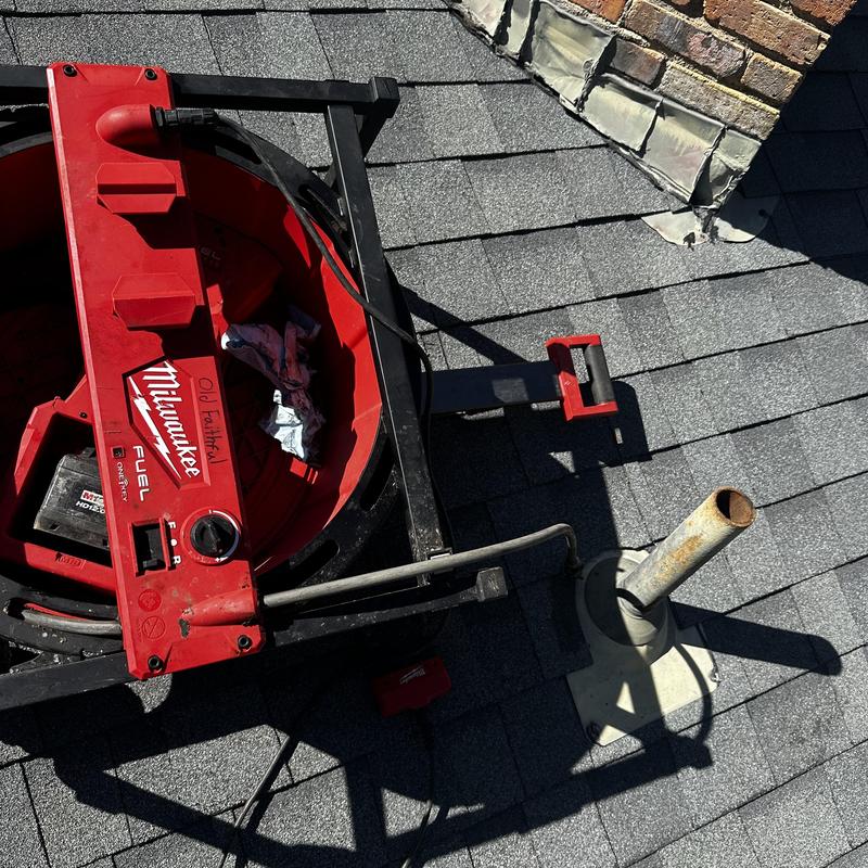 Roof vent stack main line clog cleaning equipment