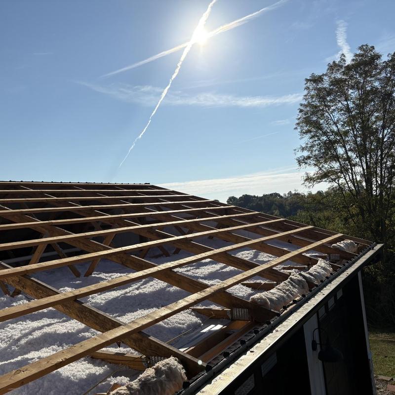 Roof deck with installed bubble insulation under sunlight