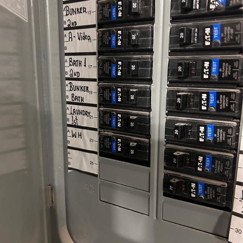 Tankless water heater circuit breaker panel view