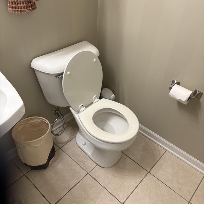 Toilet installation with new customer-provided unit in bathroom