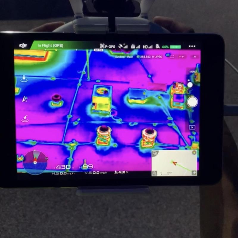 Thermal imaging drone scan of commercial TPO roof