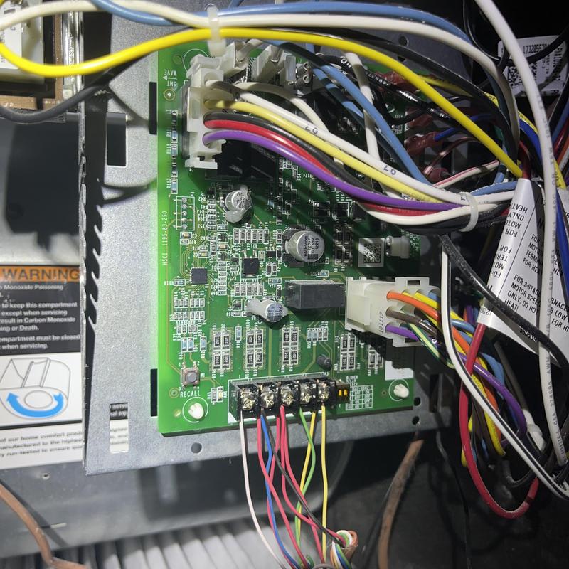 HVAC control board with wiring connections