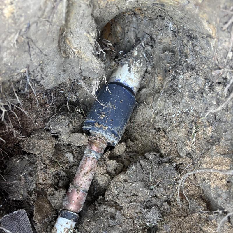 PVC and copper main supply line leak repair in soil