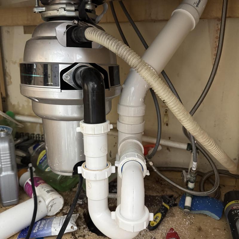 Kitchen drain PVC piping with P-trap and studor vent installation