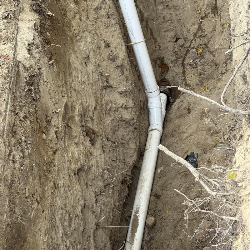 4-inch sewer pipe excavation with cleanout installation