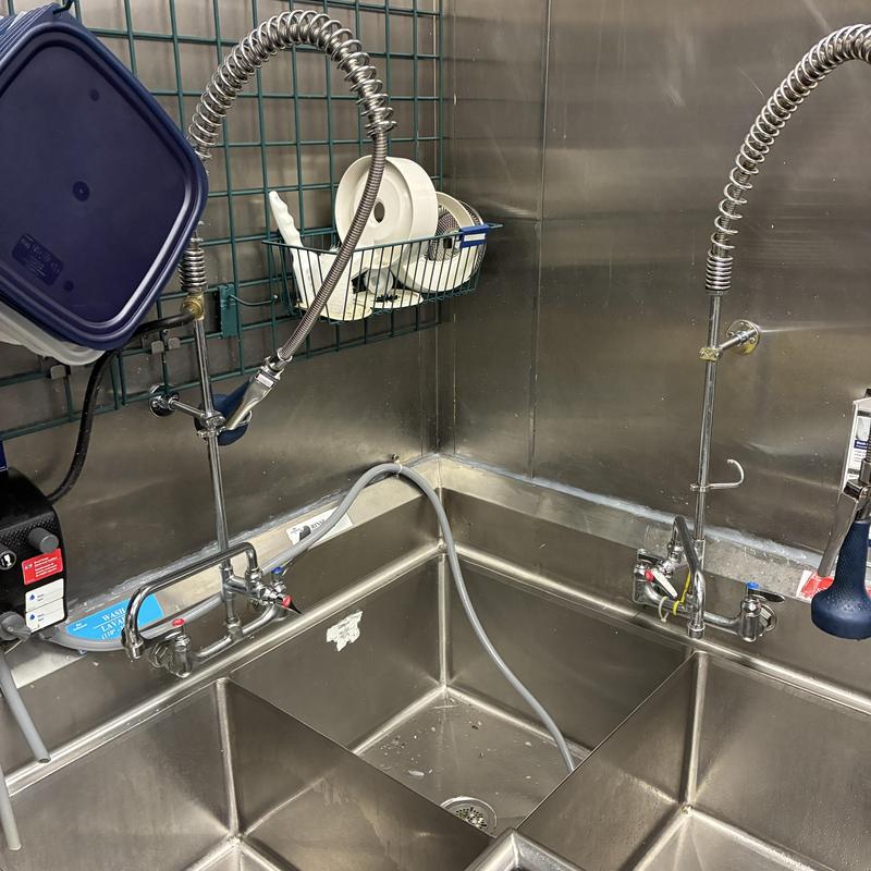 Commercial sink faucet shut-off stems and re-caulked sink