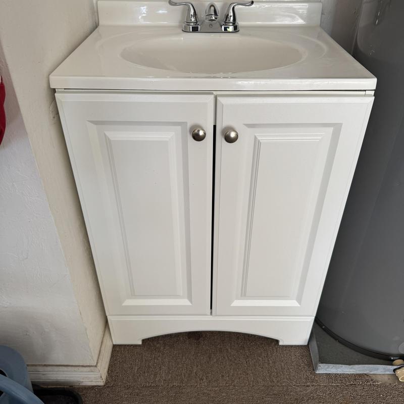 Bathroom vanity with faucet installed and tested