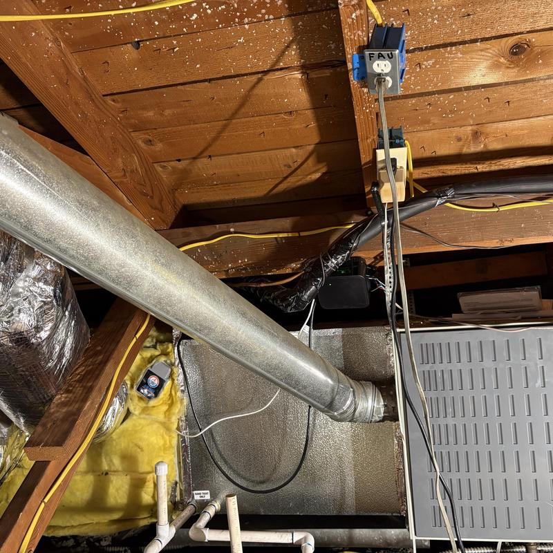 Furnace ductwork and electrical connections in attic space