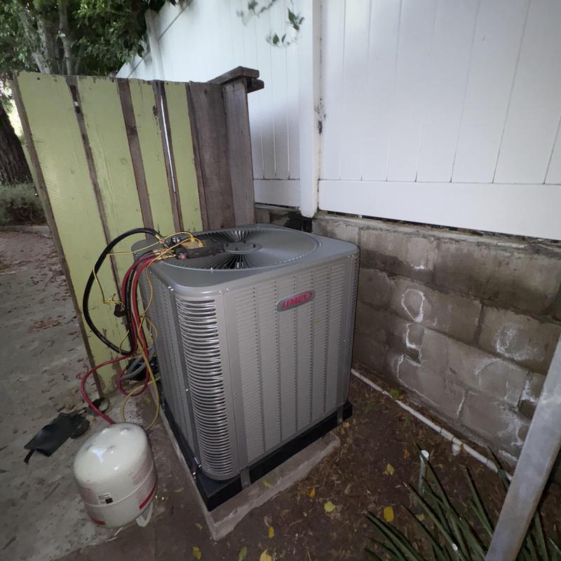 Lennox ML14KC1 condenser unit with gauges connected