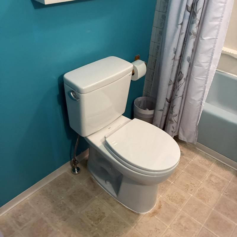 Toilet installation in bathroom with blue walls