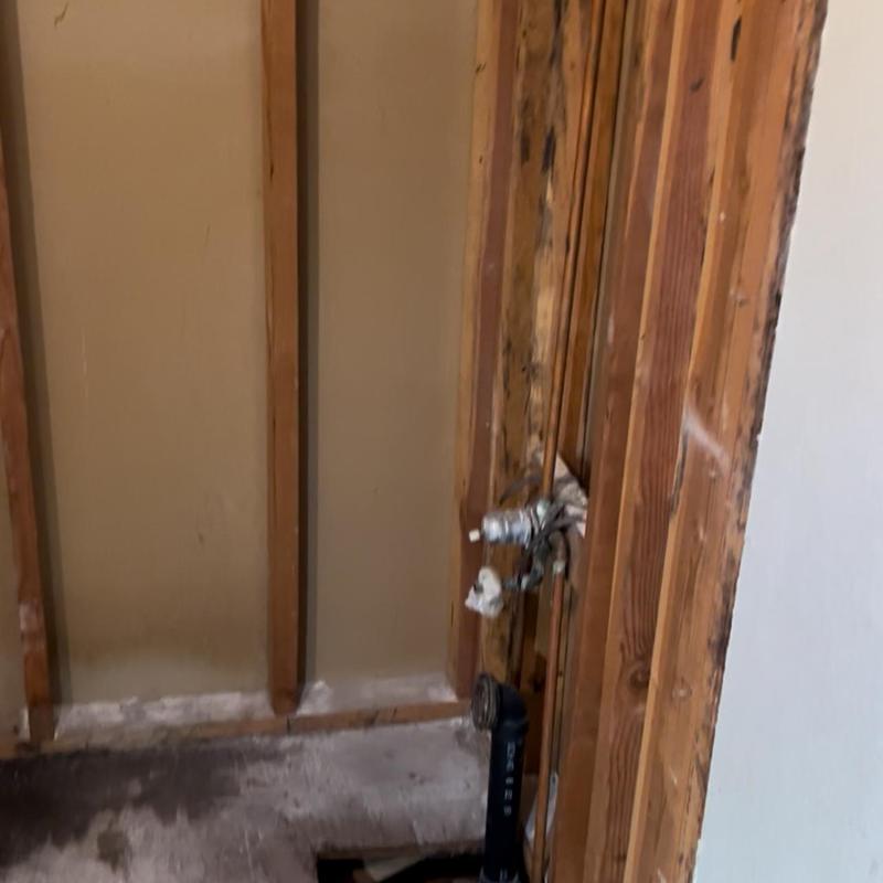 Right-hand tub plumbing rough-in with exposed framing