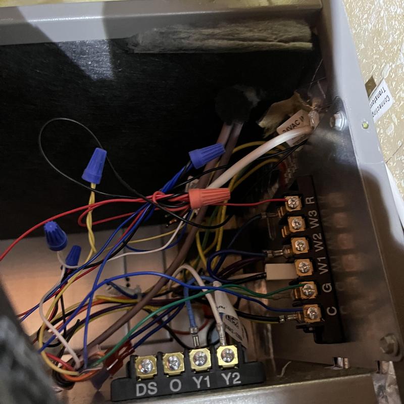 HVAC control board wiring with connected terminals