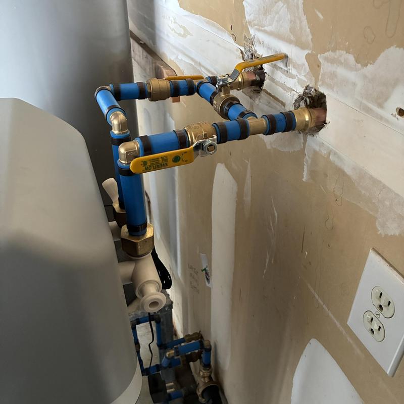 Pressure reducing valve with blue PEX plumbing