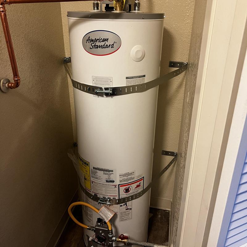 American Standard water heater with seismic straps installed