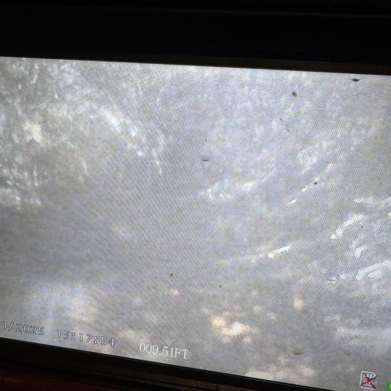 Sewer pipe interior inspection at 9.5 feet depth