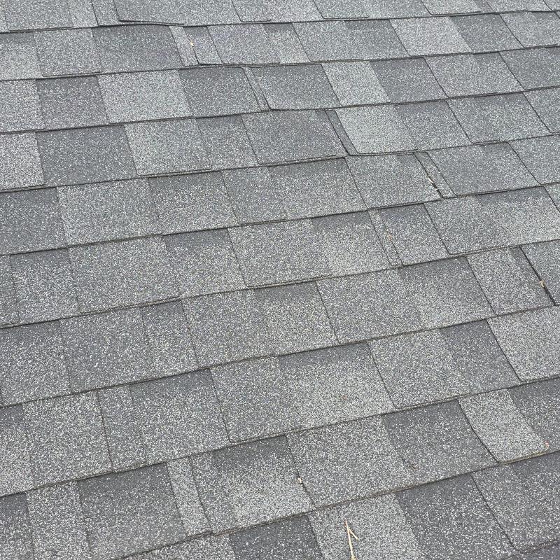 Asphalt shingle roof with minor lifting and wear Asphalt shingle roof with minor lifting and wear