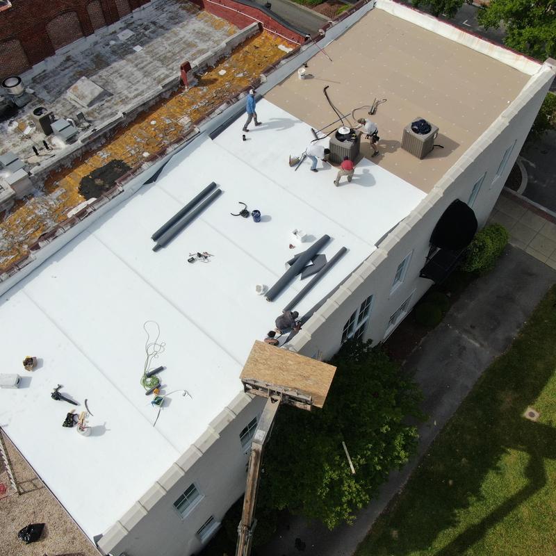 GAF TPO commercial roof installation in progress
