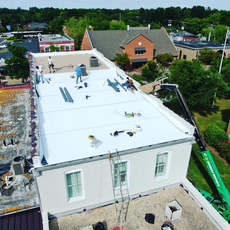 GAF TPO membrane installation on flat commercial roof