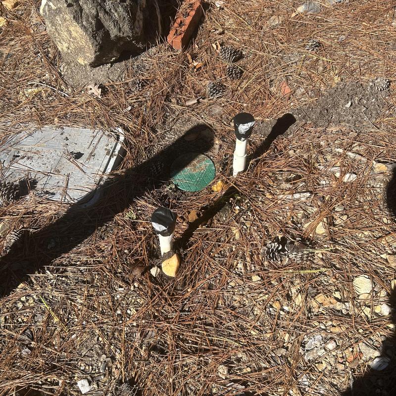 Backflow device winterized with protective caps outdoors