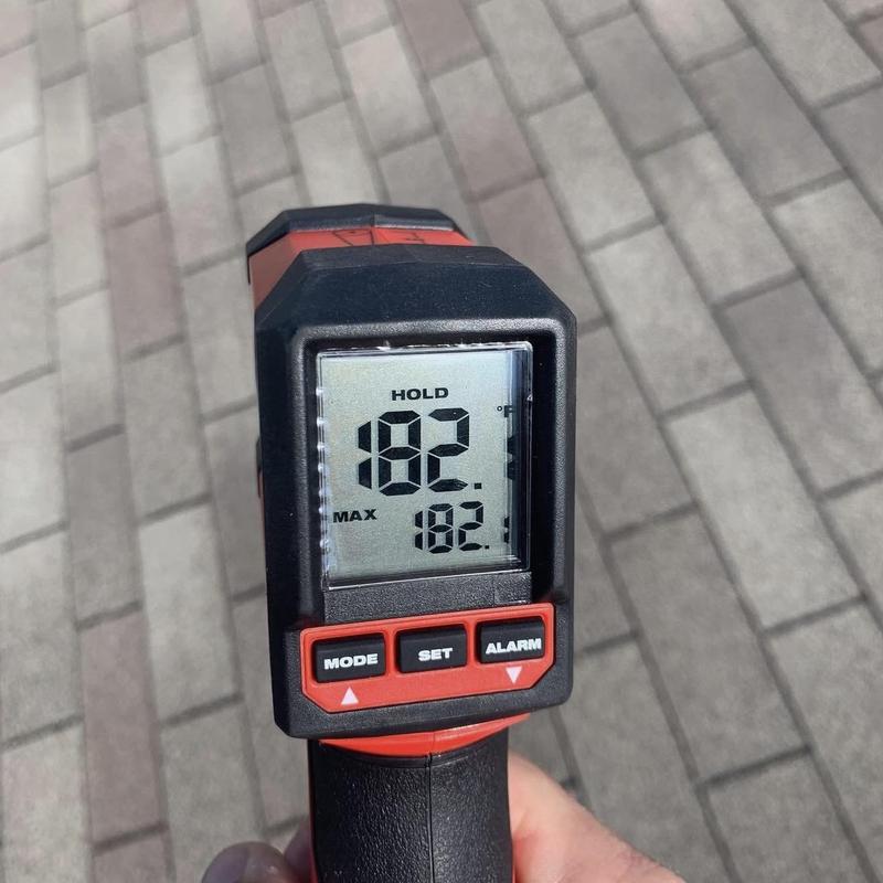 Shingle roof temperature reading at 182 degrees