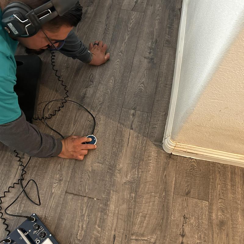Slab leak electronic detection on wood flooring