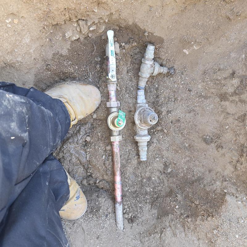 Pressure reducing valve and ball valve replacement outdoors