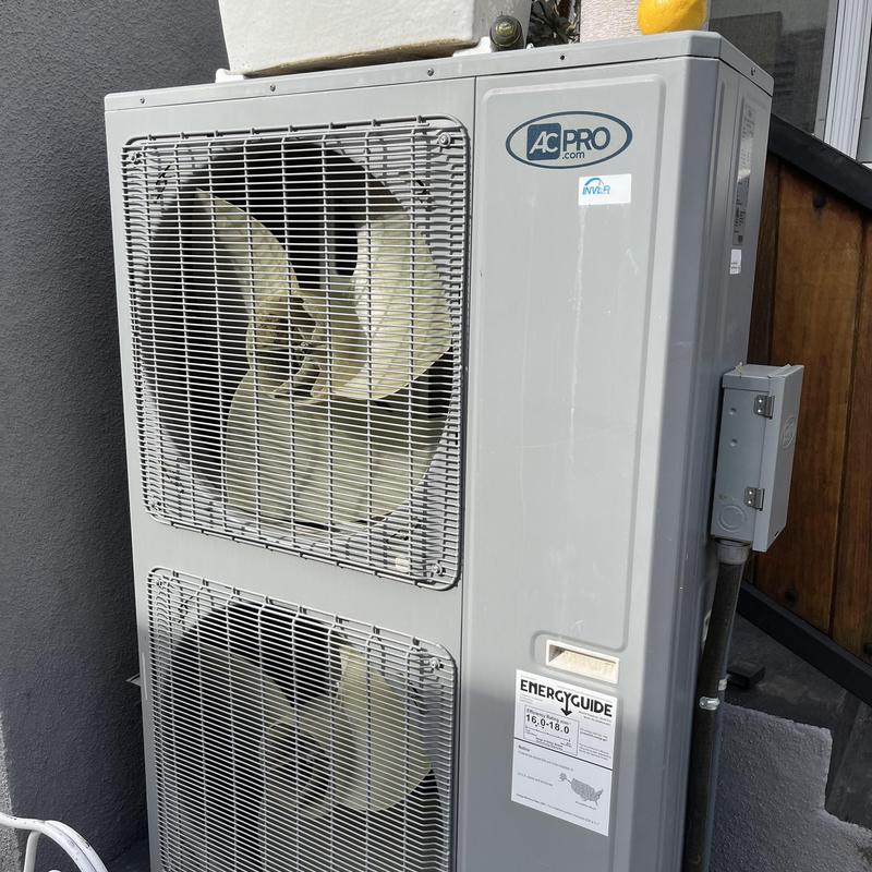 AC condenser unit with dual fans for HVAC system