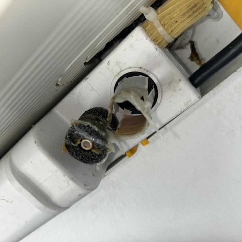 Mini split condensate drain clogged with debris Mini split condensate drain clogged with debris