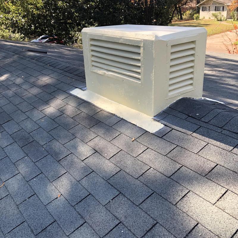 Chimney flashing and roof shingles with vent paint